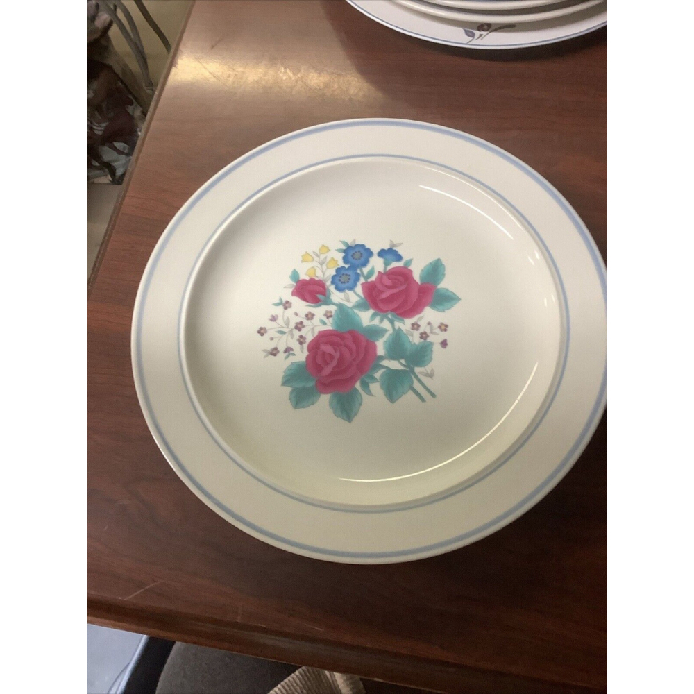 Vintage STONEWARE DINNER PLATES Flower Bouquet with Roses